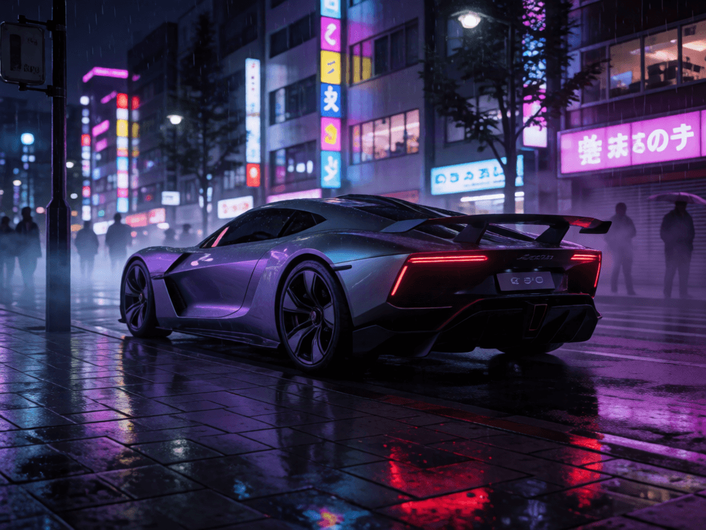 Grok Image 2.0 futuristic sports car scene